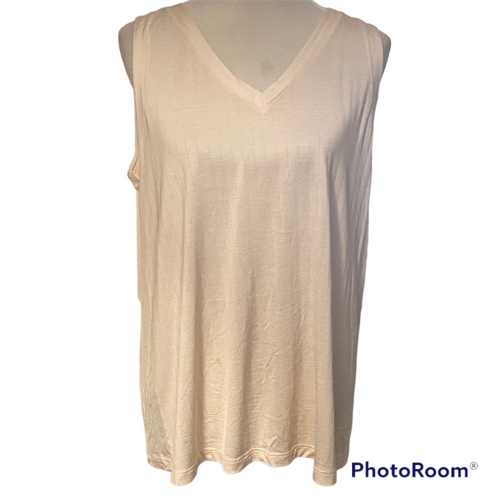 HANRO SWITZERLAND TOP TANK LINGERIE CREAM RIBBED V-NECK SLEEVELESS SIZE M